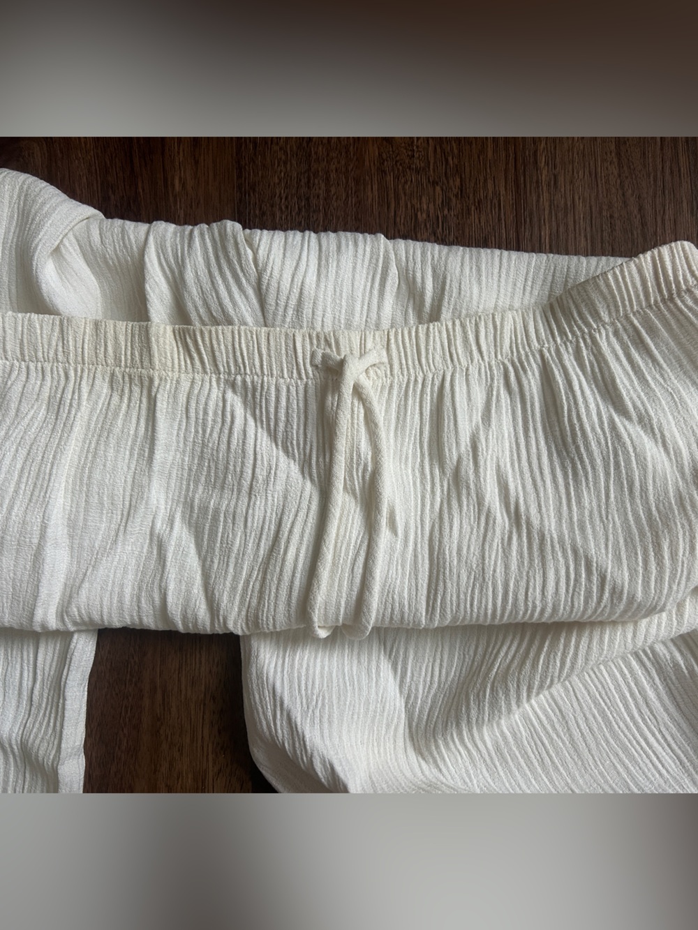 NWT VTG 90s Deadstock Ivory Crinkle Breezy Wide Leg Pull On Pants Resort Beach M - Picture 10 of 13